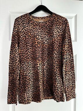 Lands' End Leopard-Print Long Sleeve Tee in Brown and Black